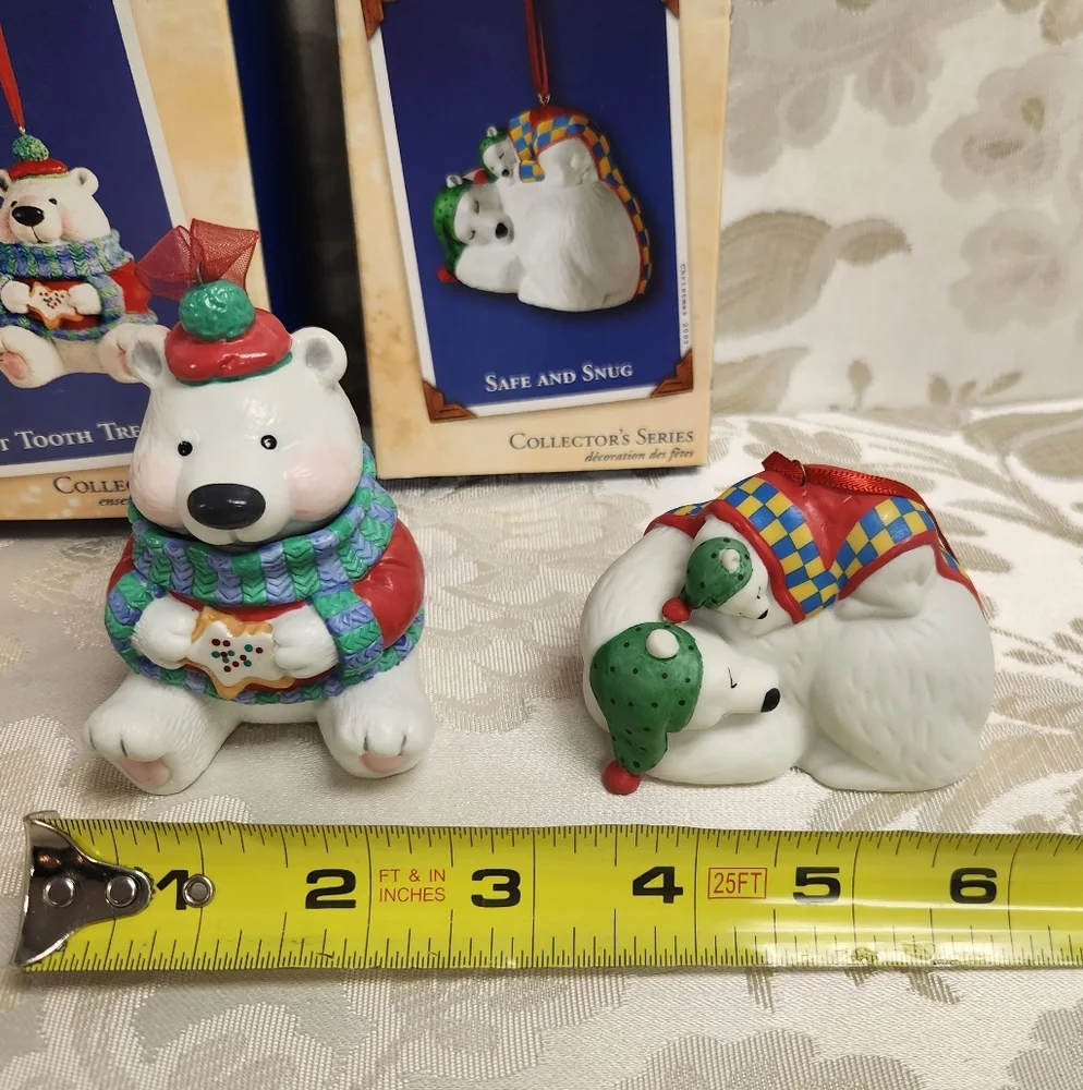 Hallmark 2002 Safe and Snug & Sweet Tooth Treats Polar Bears Christmas Ornaments